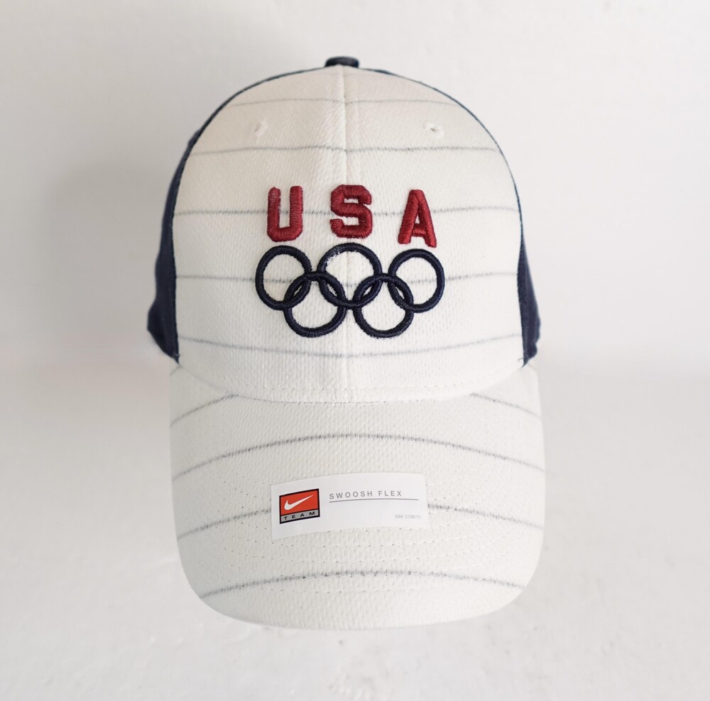 United States Olympic Team Hat Cap Fitted Mens White Navy Olympics Rings Nike